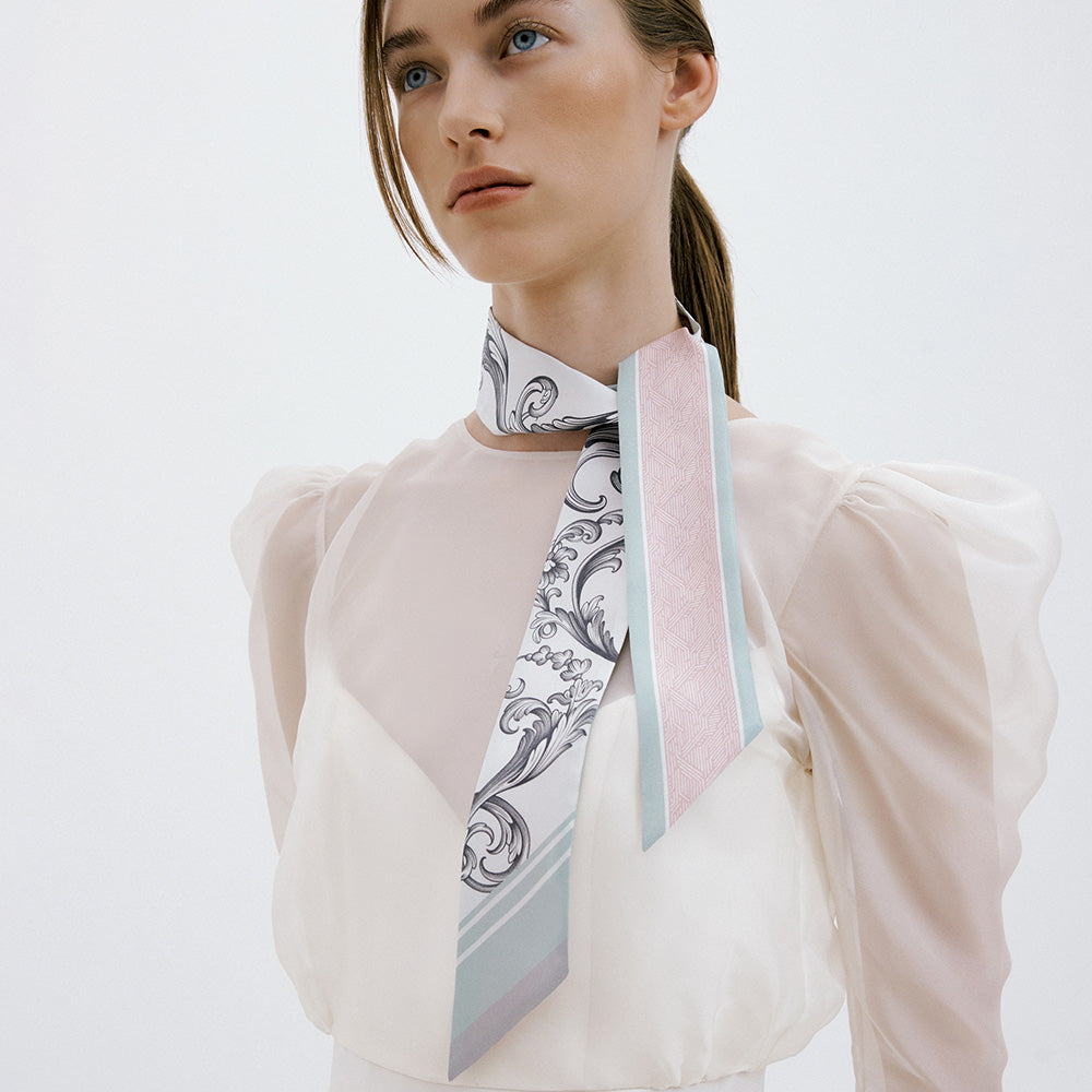 Baroque-Mint Blush Long Silk Scarf