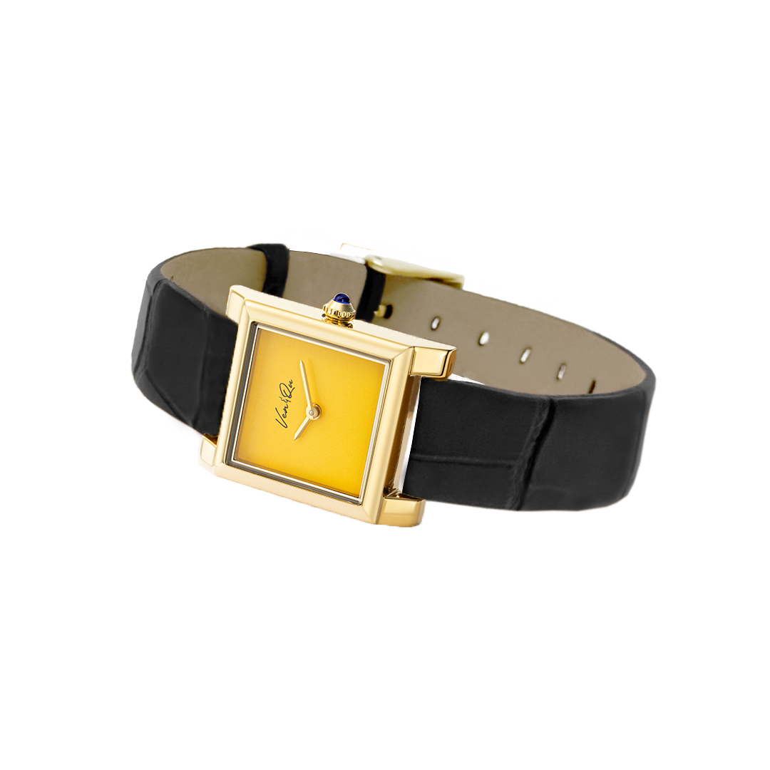 Doris-Gold/Yellow(Black croc leather)