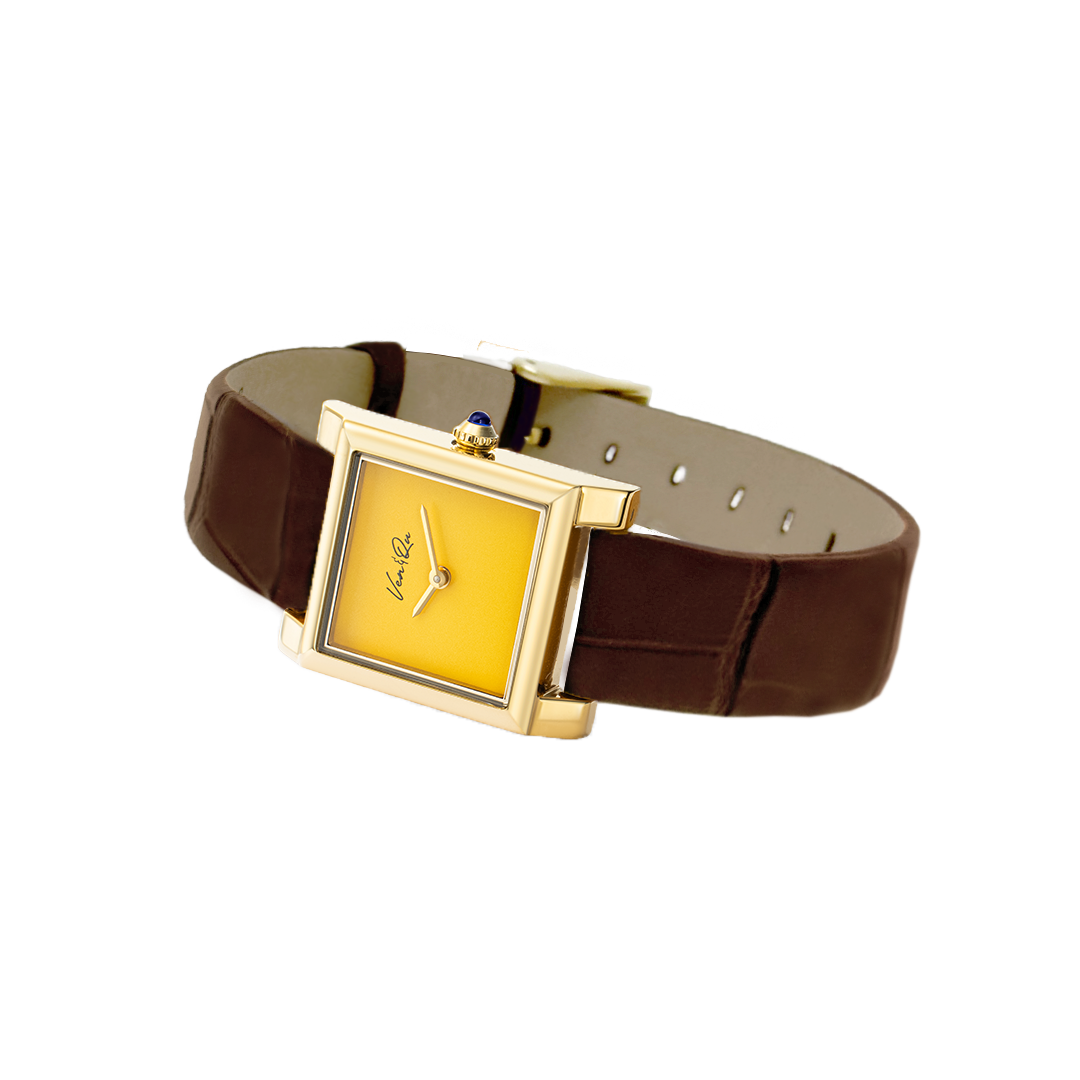Doris-Gold/Yellow(Brown croc leather)