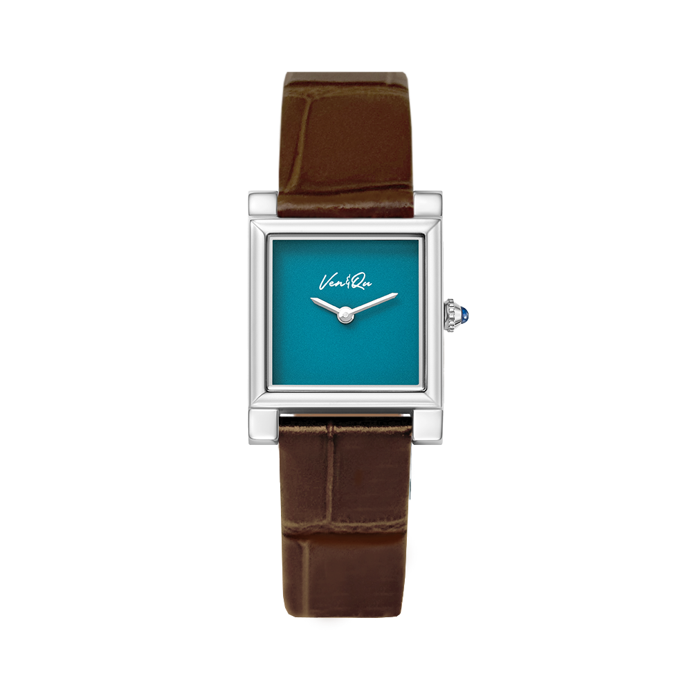 Doris-Silver/Teal(Brown croc leather)