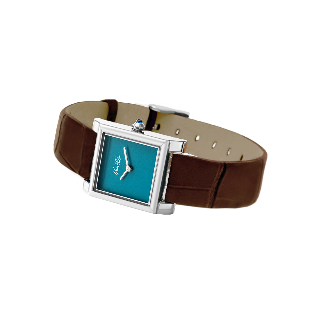 Doris-Silver/Teal(Brown croc leather)