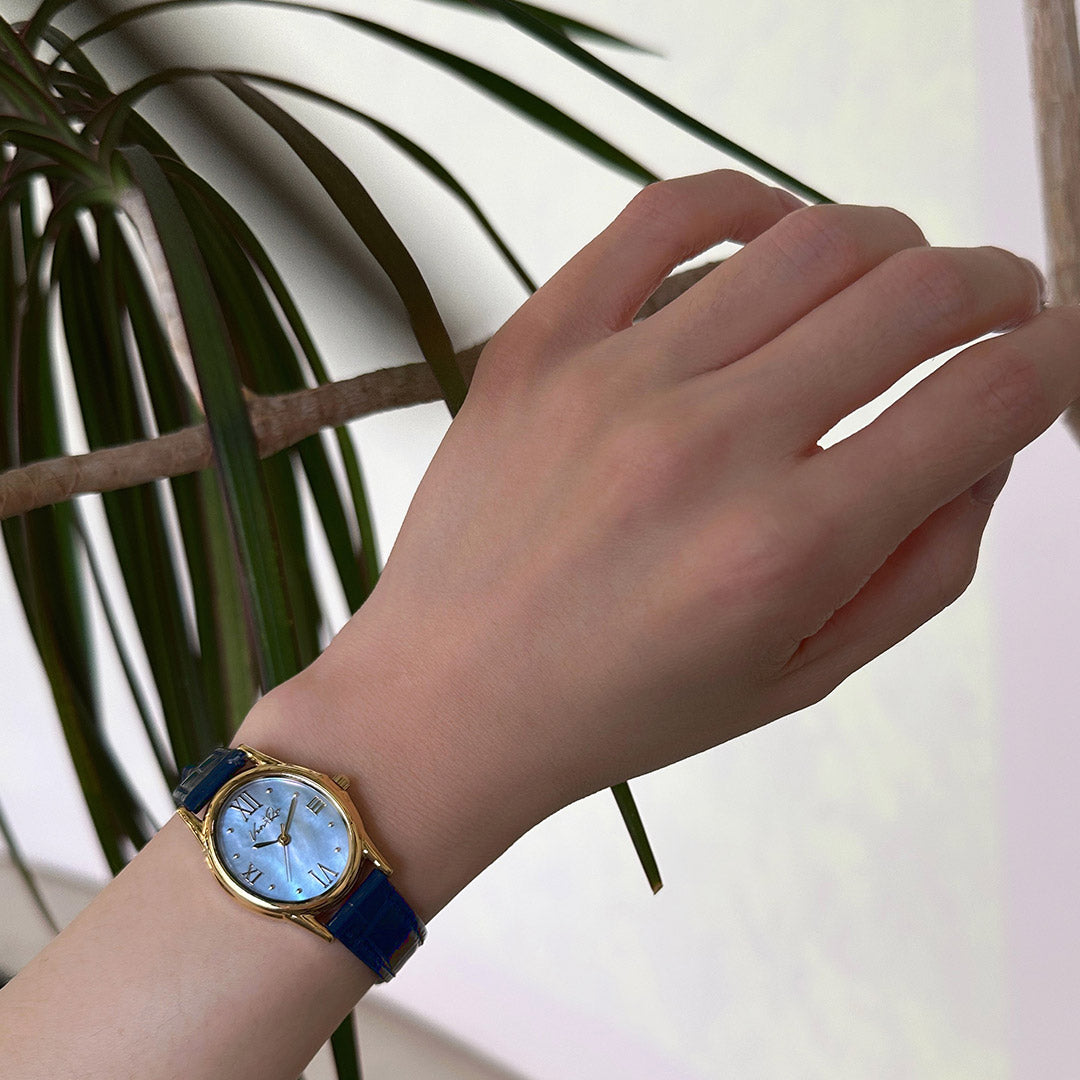 Gem-Gold/Aquamarine (Navy leather)