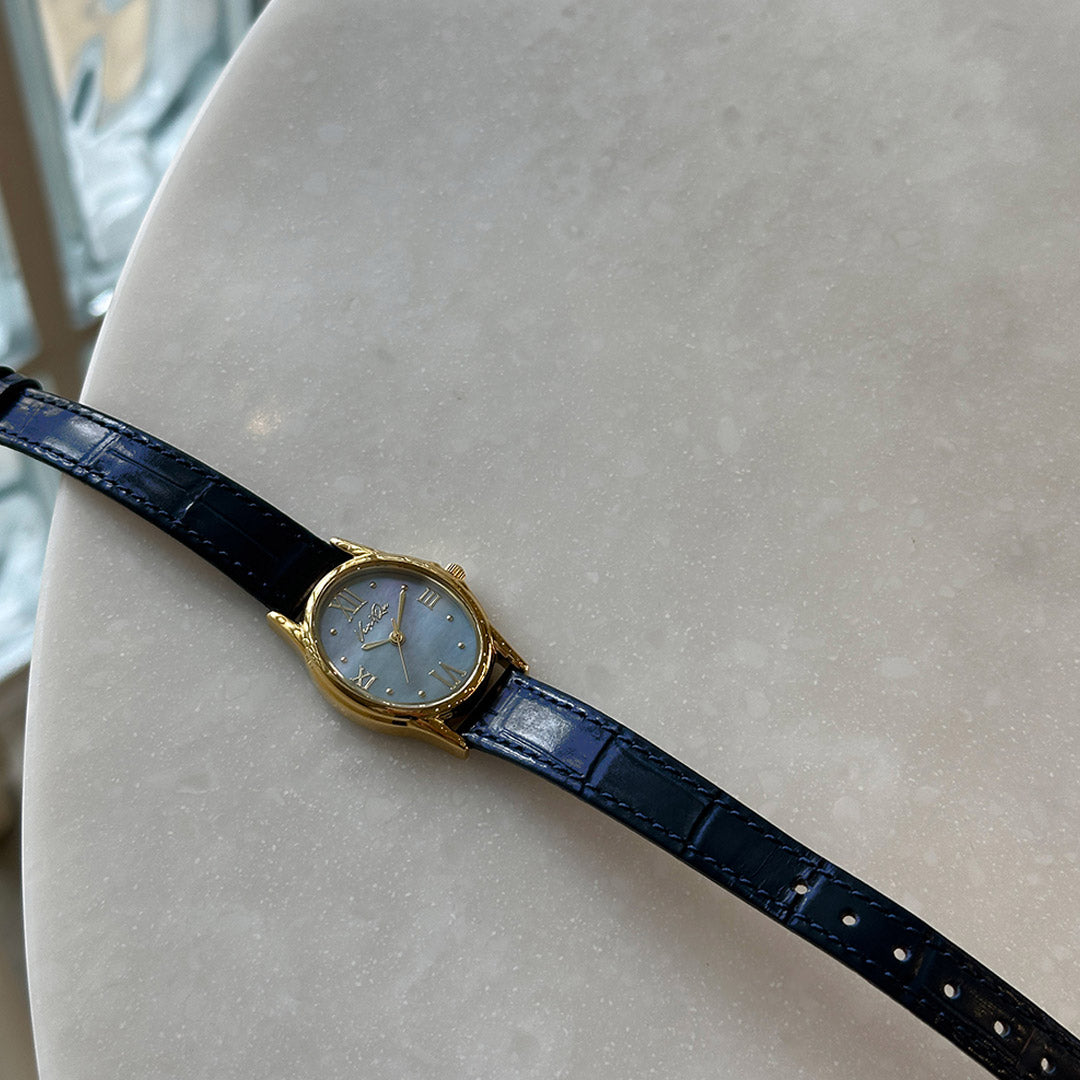 Gem-Gold/Aquamarine (Navy leather)