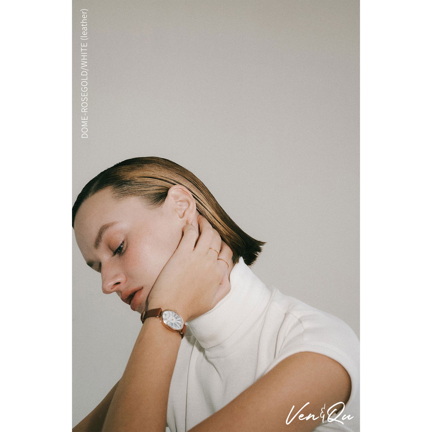 Dome-Rosegold/Hvit (svart skinn)
