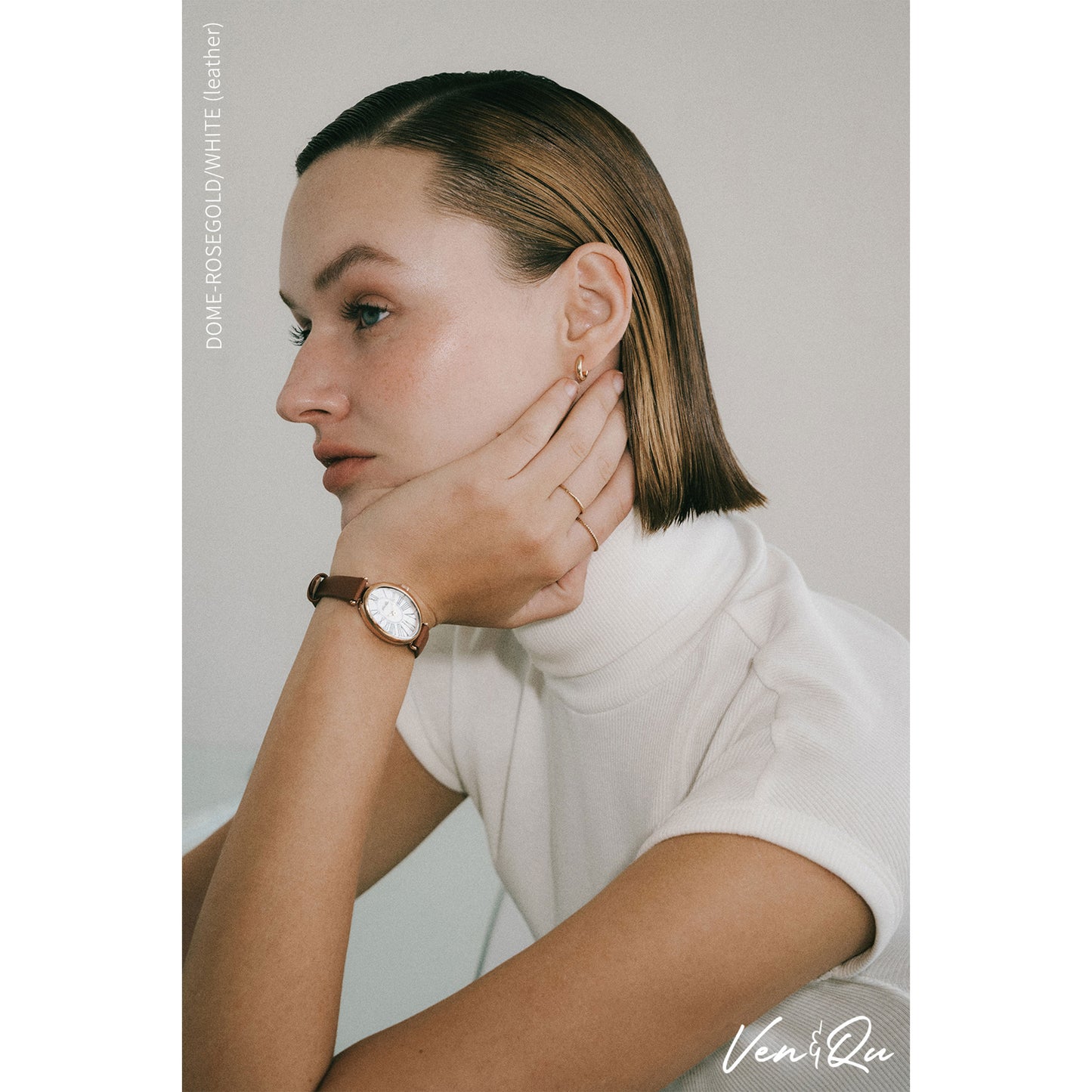 Dome-Rosegold/Hvit (svart skinn)