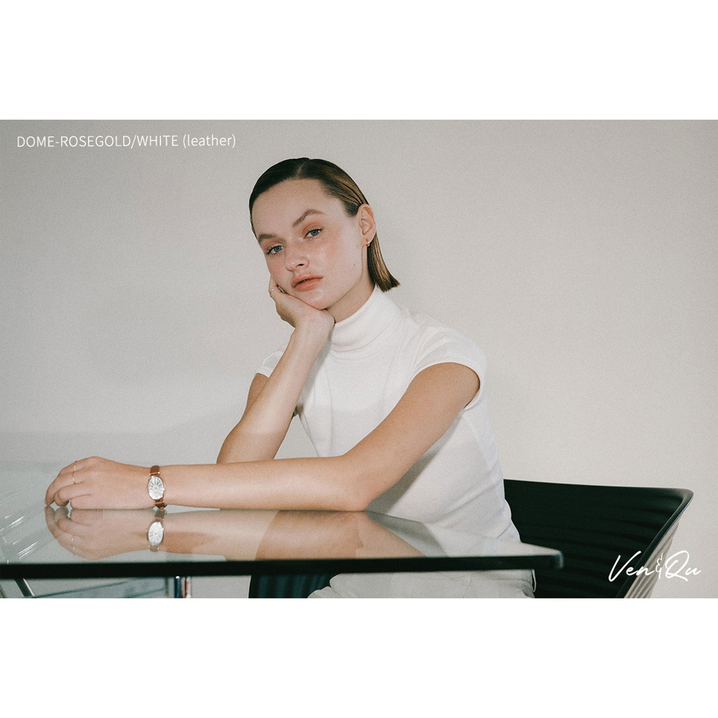 Dome-Rosegold/Hvit (svart skinn)