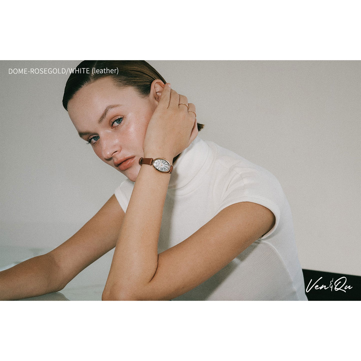 Dome-Rosegold/Hvit (svart skinn)