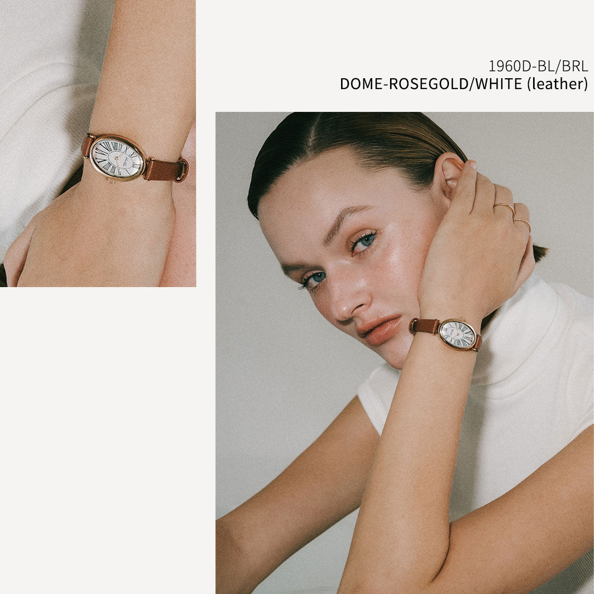 Dome-Rosegold/White (Brown leather)