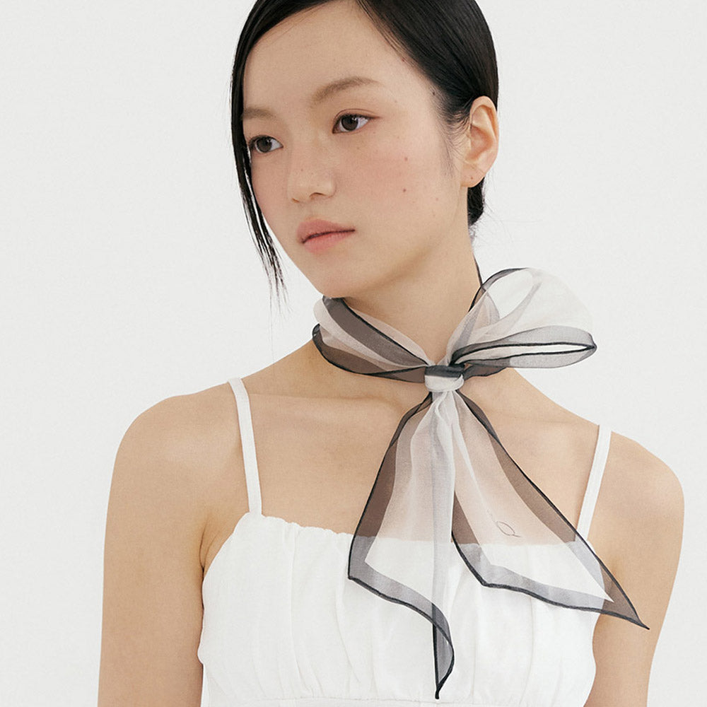 Eșarfă Aura din organza de mătase-Ivory Black