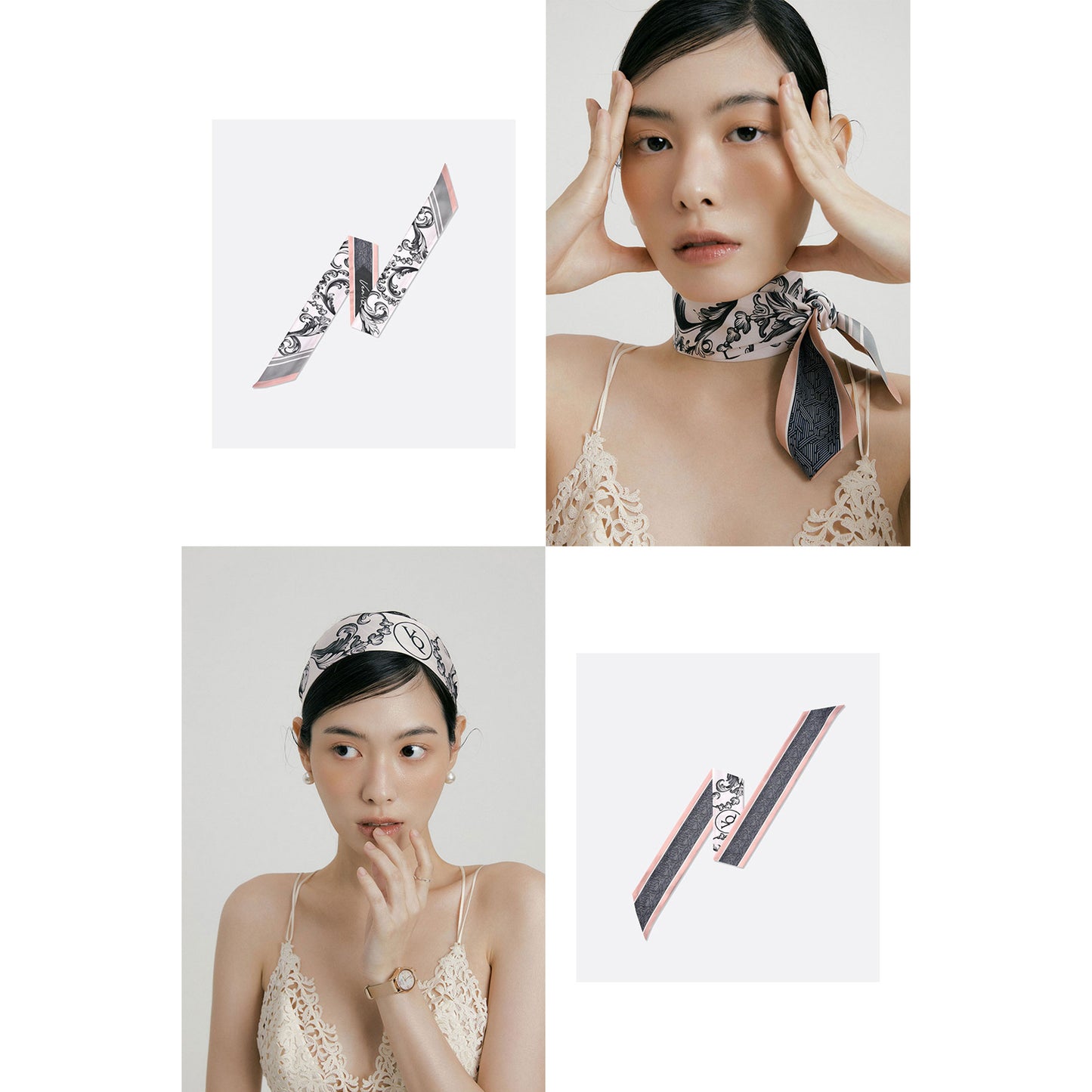 Khăn lụa dài Baroque-Coral