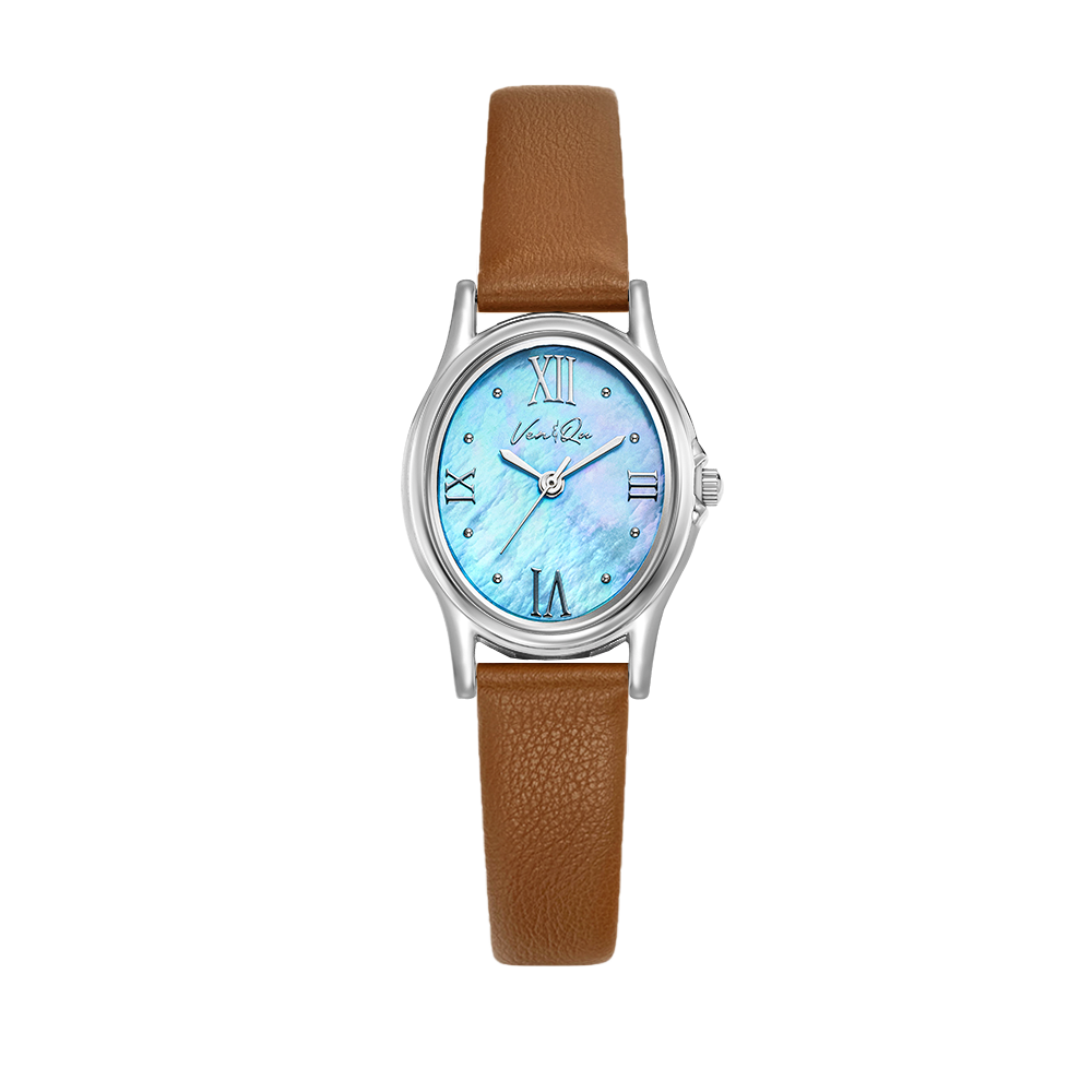 Gem-Silver/Aquamarine (Brown leather)