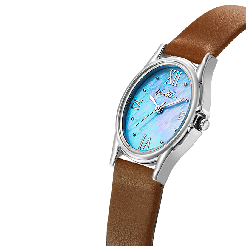 Gem-Silver/Aquamarine (Brown leather)