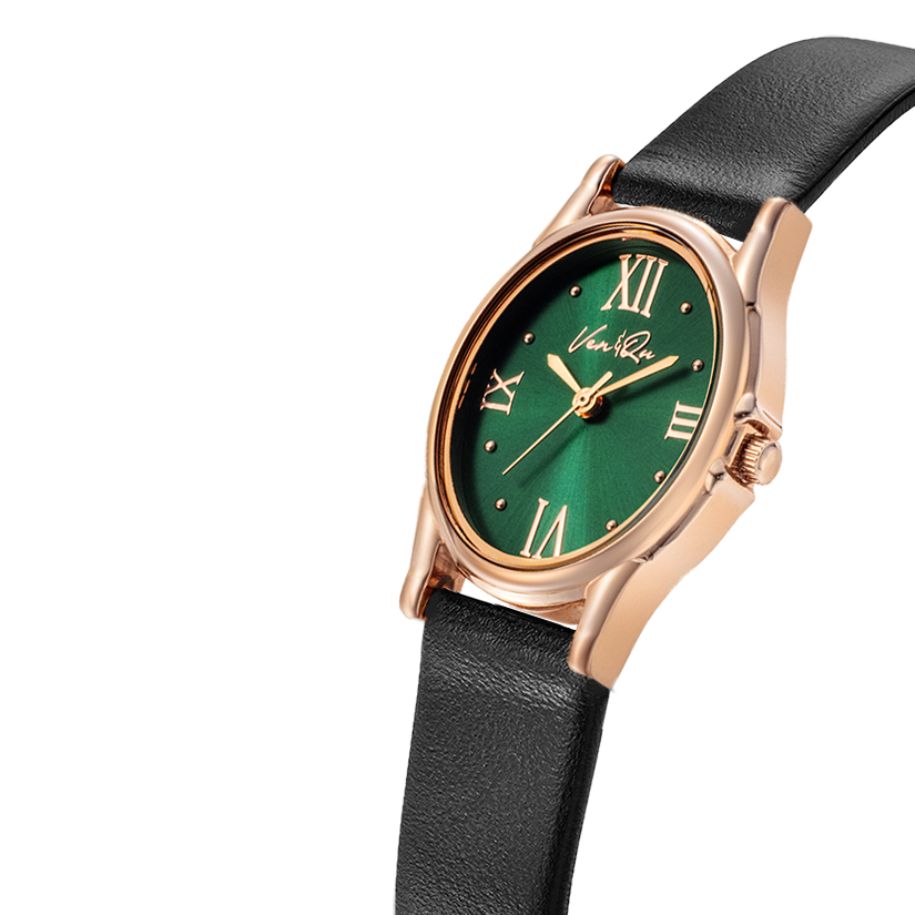 Gem-Rosegold/Emerald (Black leather)