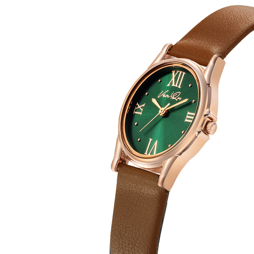 Gem-Rosegold/Emerald (Brown leather)