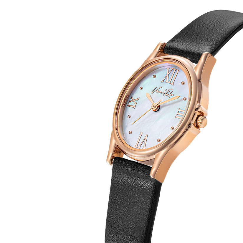 Gem-Rosegold/Opal (Black leather)