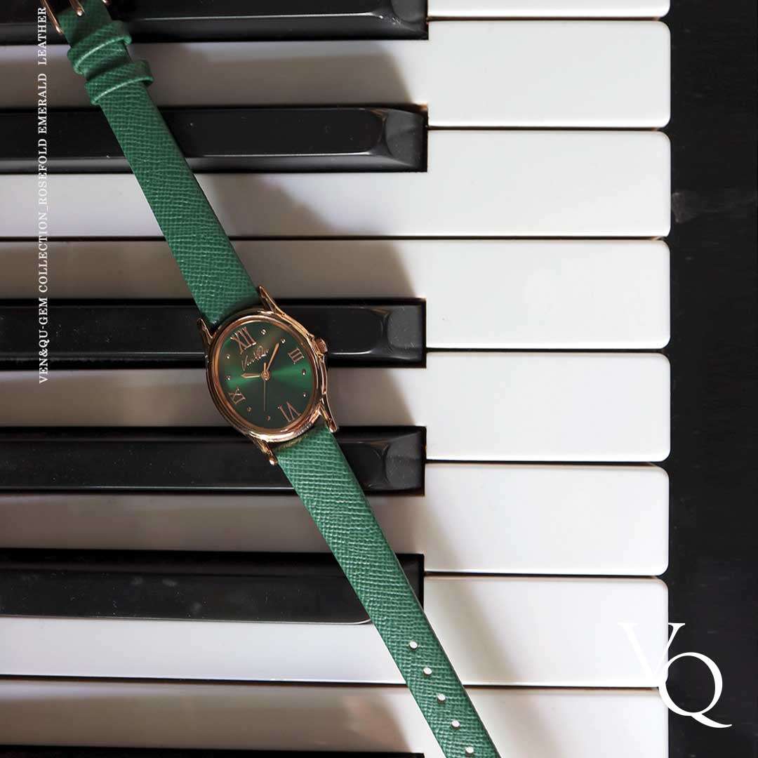 Gem-Rosegold/Emerald (Green Saffiano leather)