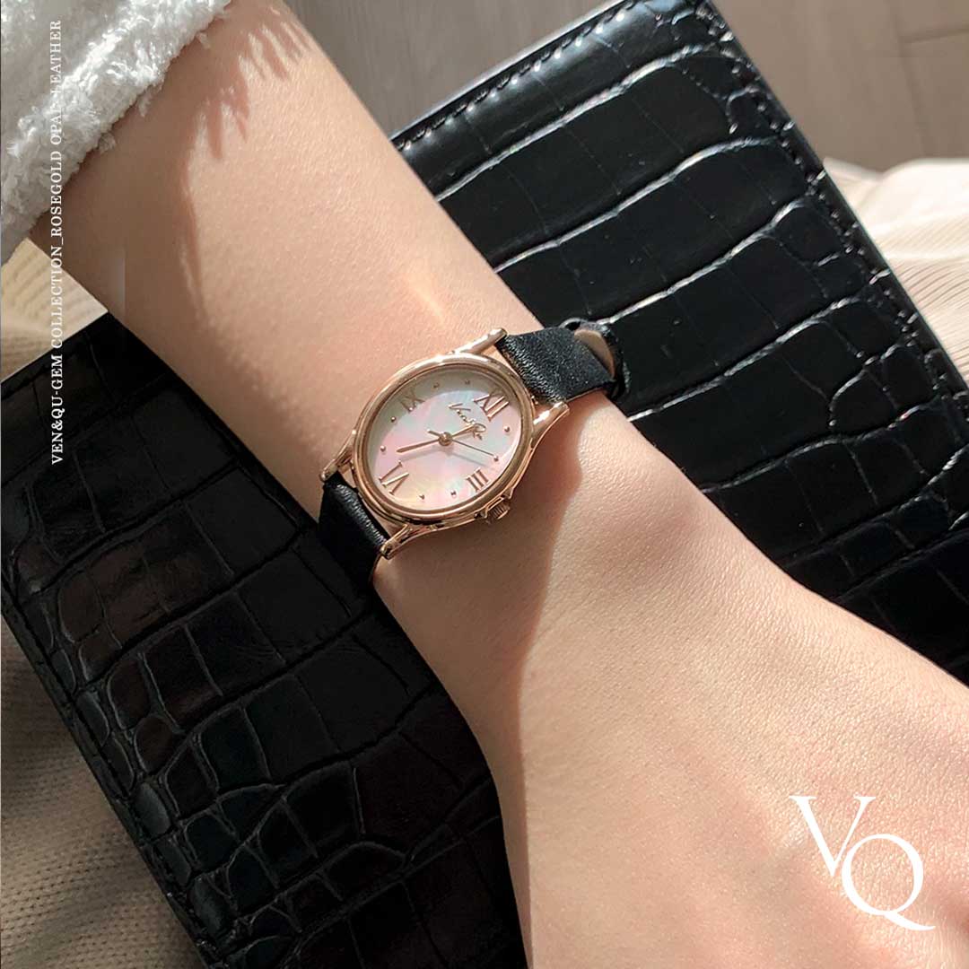 Gem-Rosegold/Opal (Black leather)