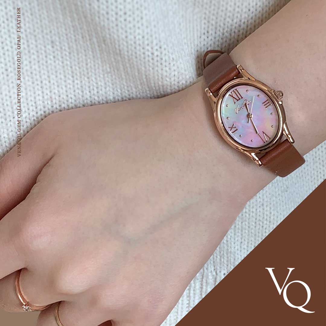 Gem-Rosegold/Opal (Brown leather)