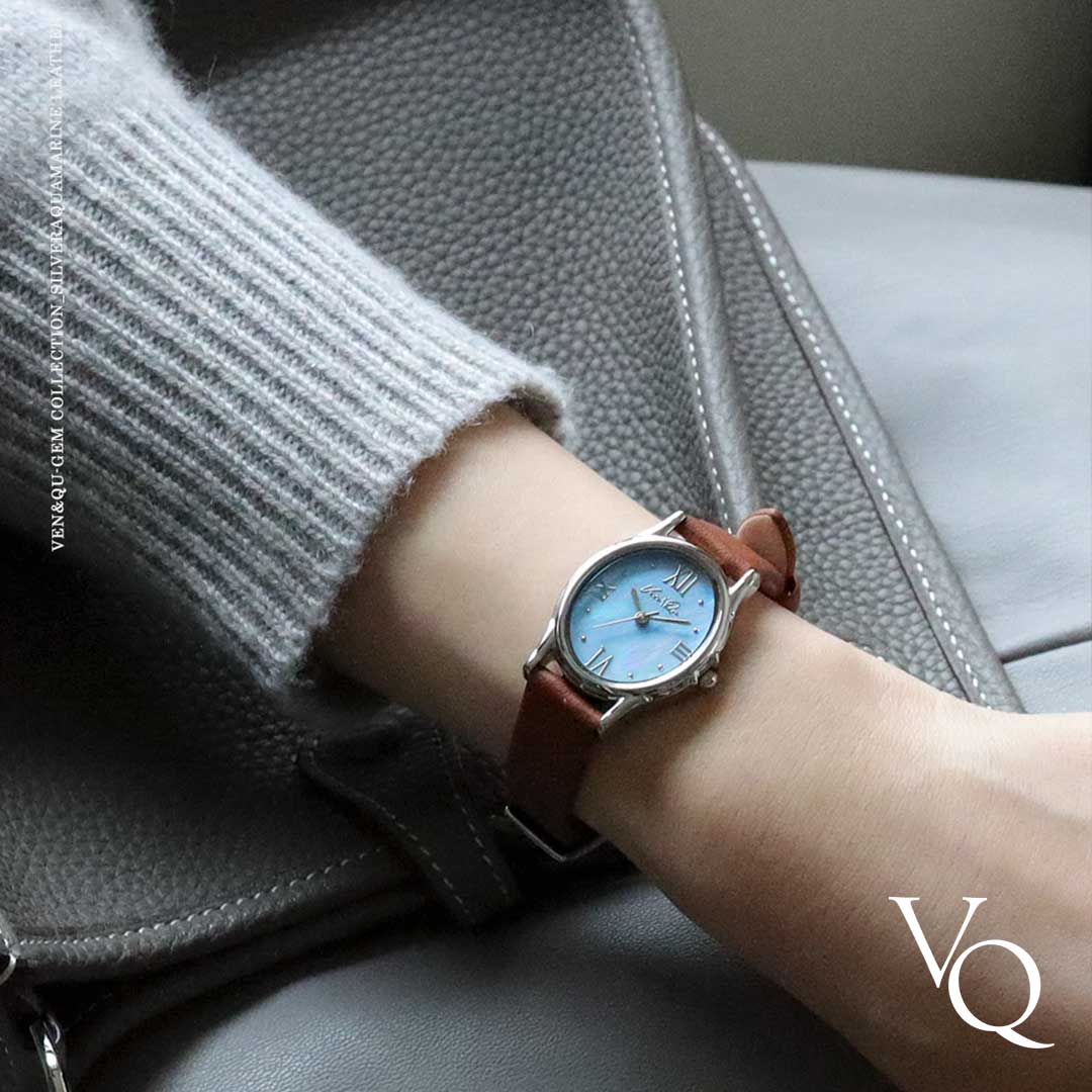 Gem-Silver/Aquamarine (Brown leather)