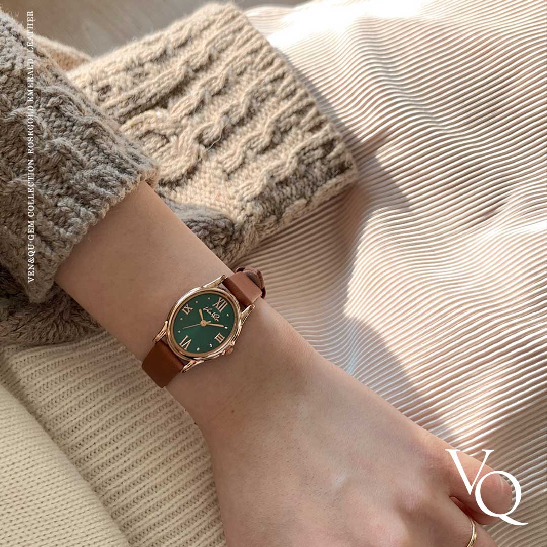 Gem-Rosegold/Emerald (Brown leather)