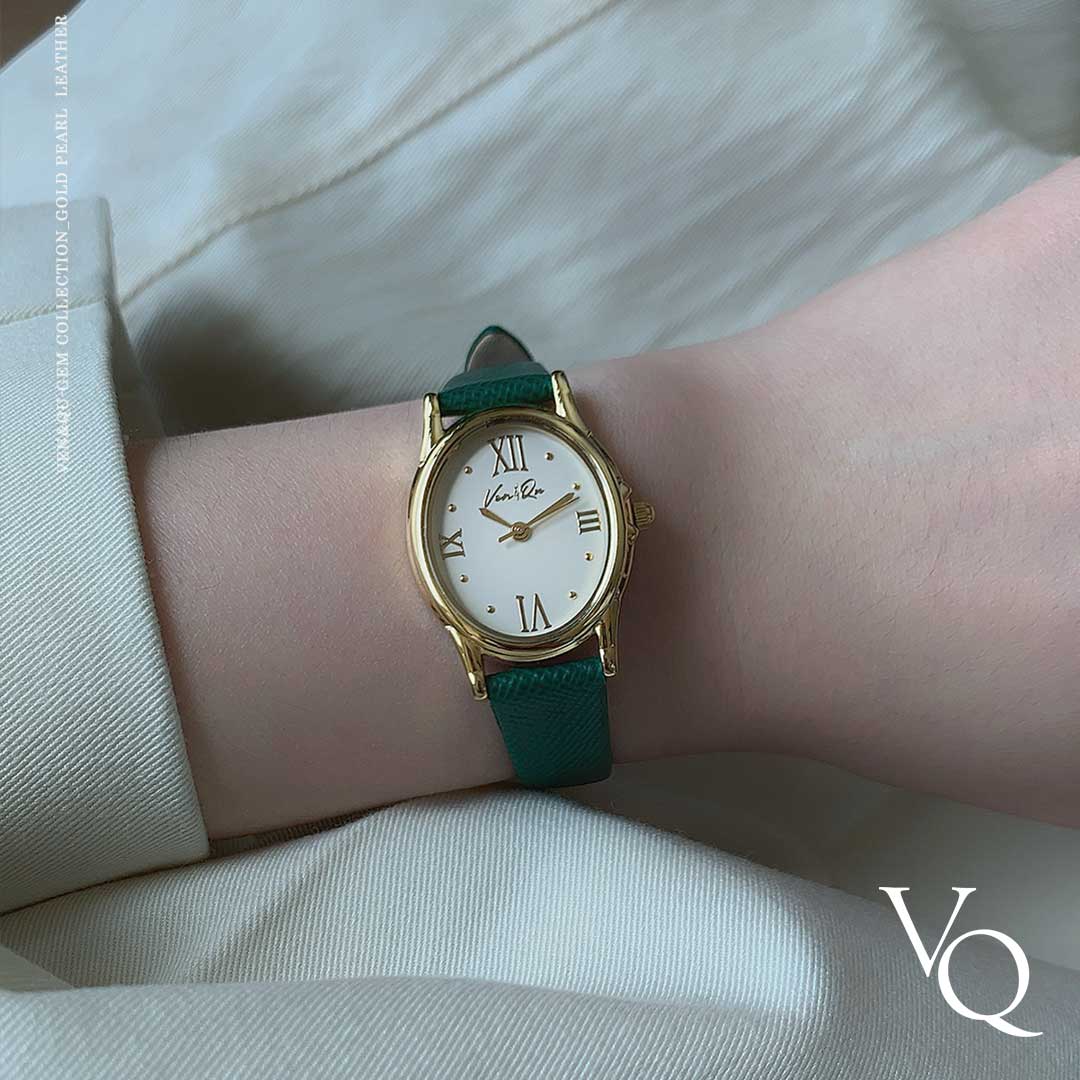 Gem-Gold/Pearl (Green Saffiano leather)