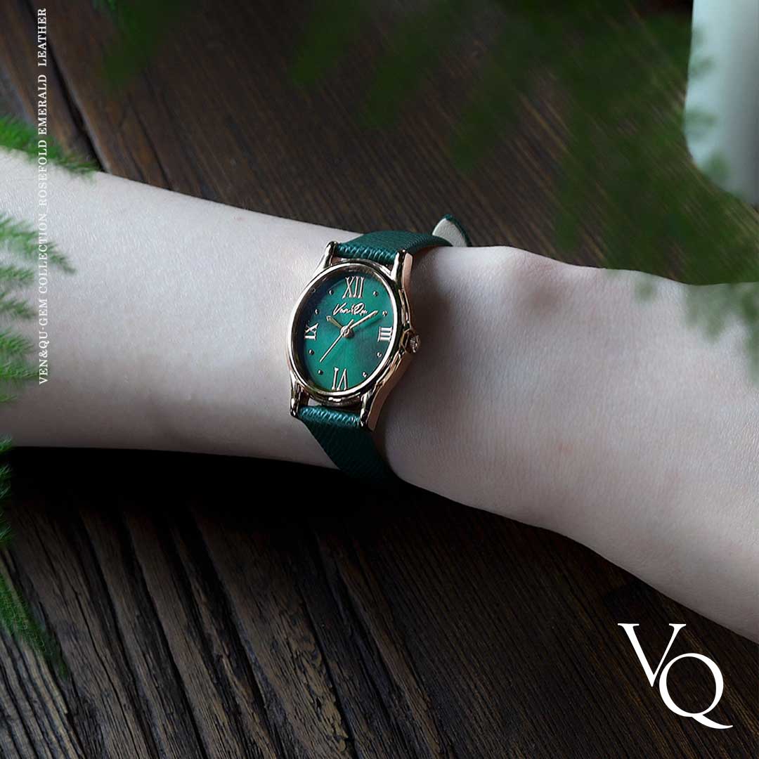 Gem-Rosegold/Emerald (Green Saffiano leather)