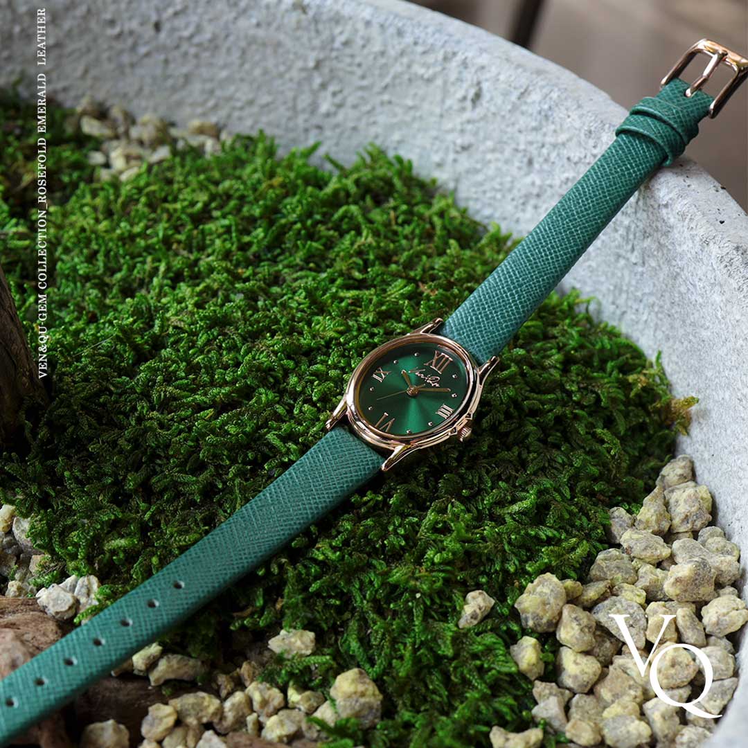 Gem-Rosegold/Emerald (Green Saffiano leather)