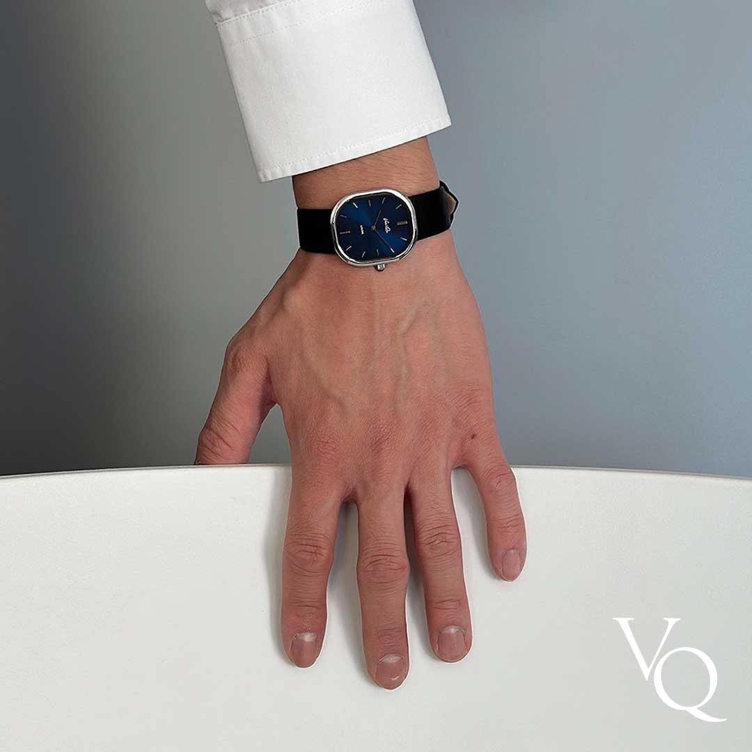 Louise-Silver/Blue (unisex) (Black leather)