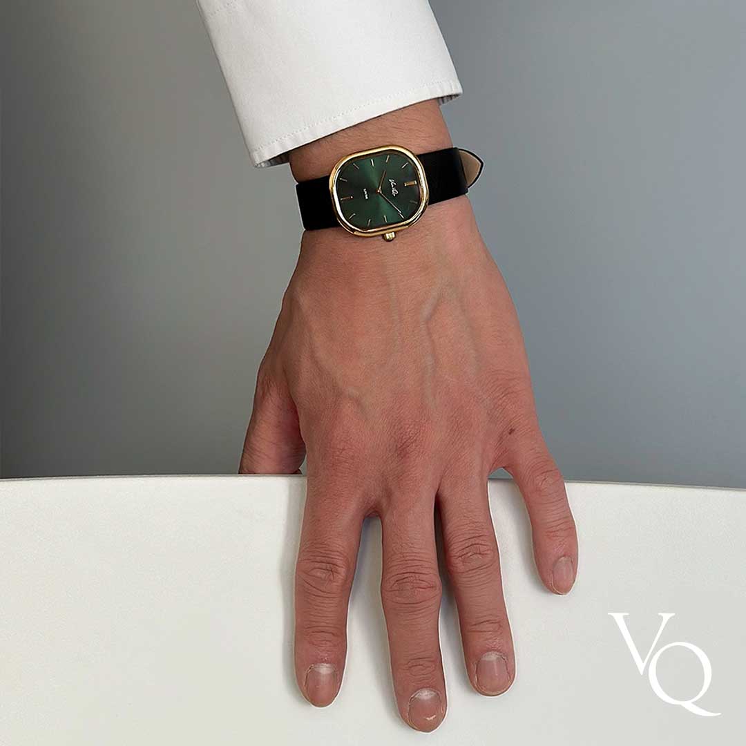 Louise-Gold/Vintage Green (unisex) (Black leather)