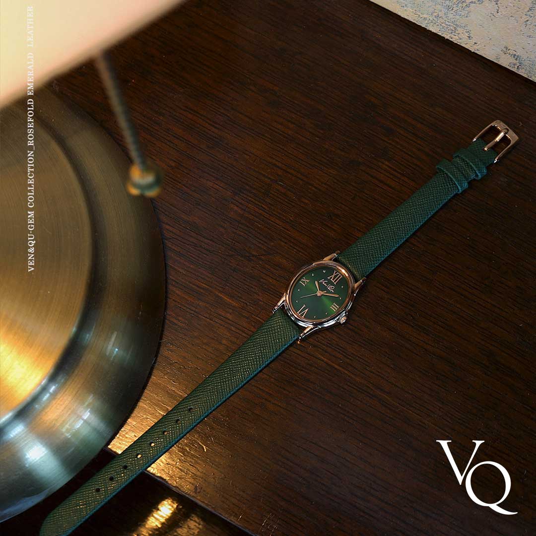 Gem-Rosegold/Emerald (Green Saffiano leather)