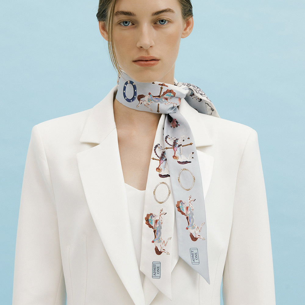 Merry-go-round-Dove Grey Long  Silk Scarf