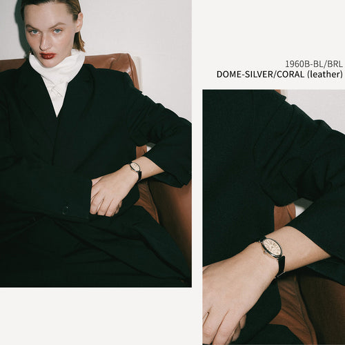 Dome-Silver/Coral (Black leather)