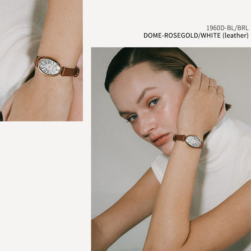 Dome-Rosegold/White (Brown leather)