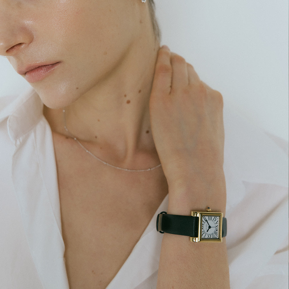 Kalm Classic-Gull/Sølv (Svart krokodilleskinn)