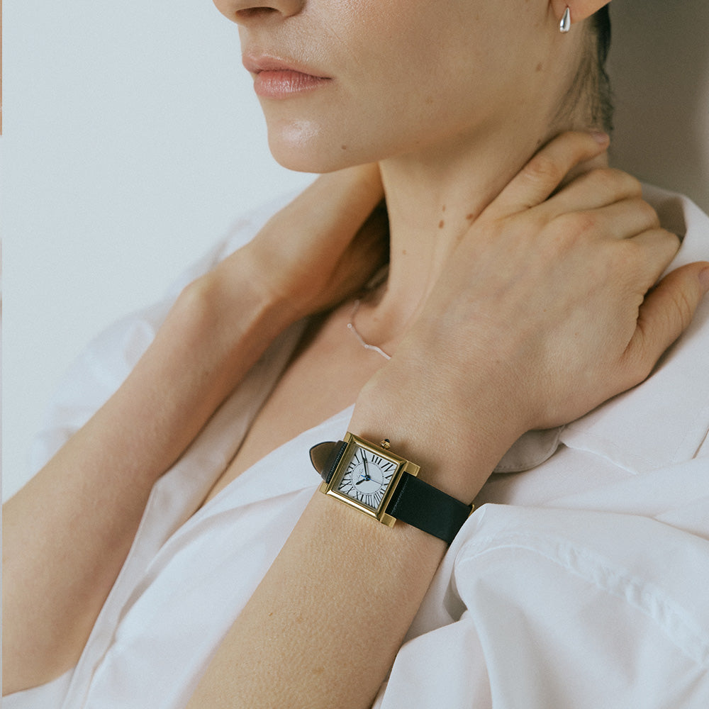 Kalm Classic-Gull/Sølv (Svart krokodilleskinn)