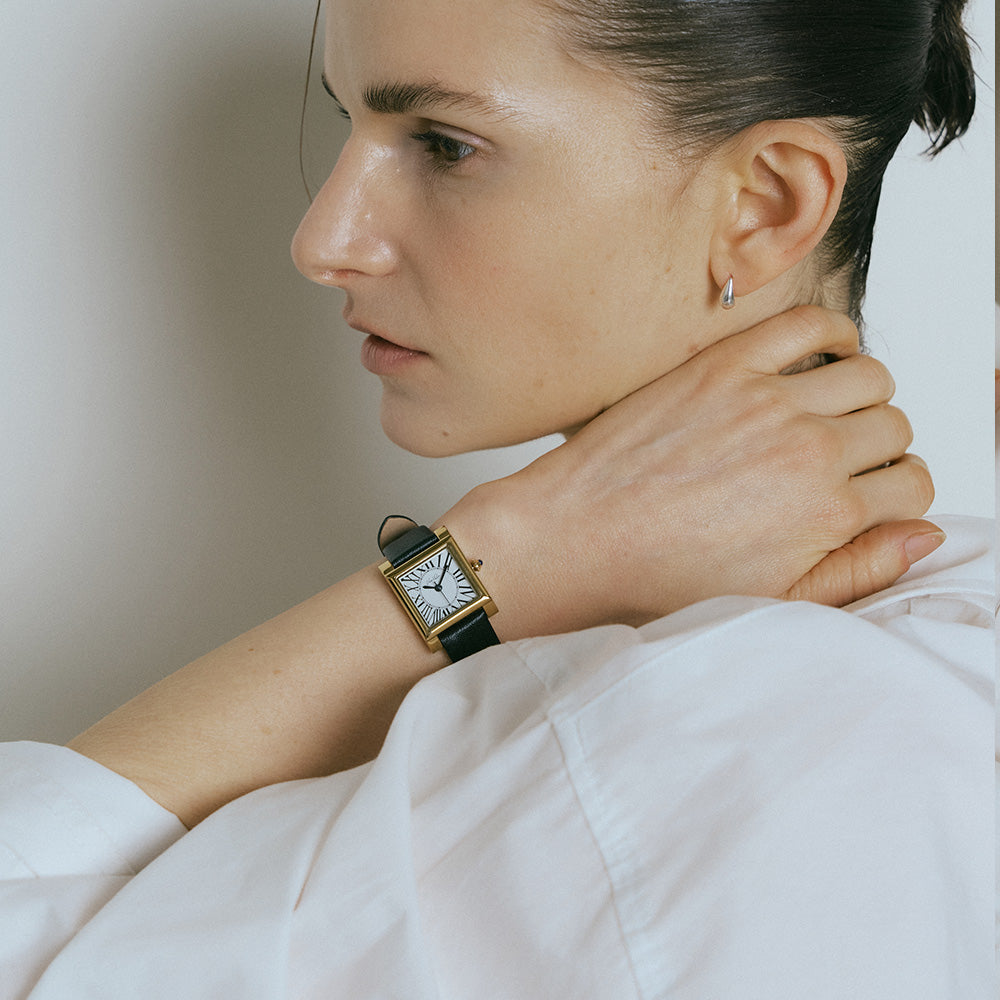 Kalm Classic-Gull/Sølv (Svart krokodilleskinn)