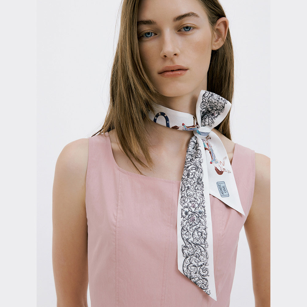 Merry-go-round-Cream Long Silk Scarf
