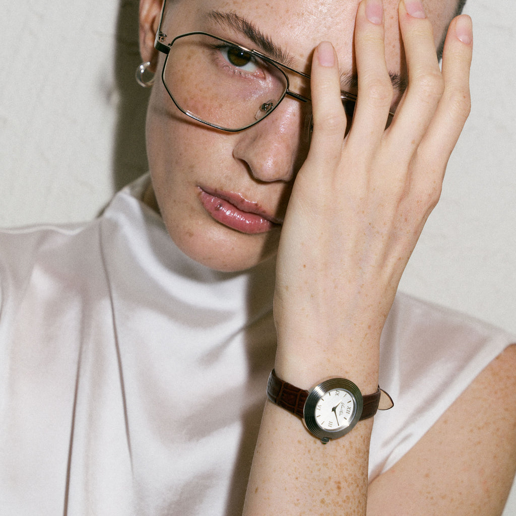 Volante Atelier-Ασημί (Καφέ δέρμα)