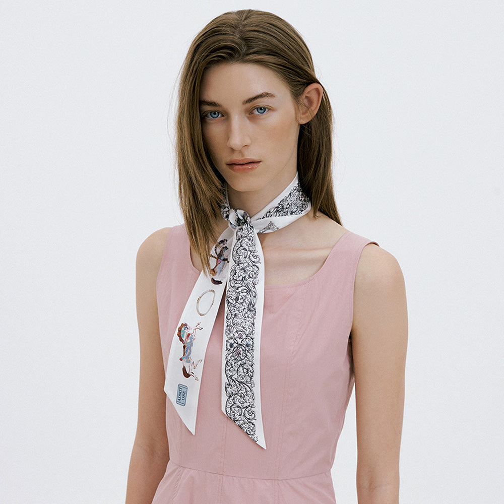 Merry-go-round-Cream Long Silk Scarf