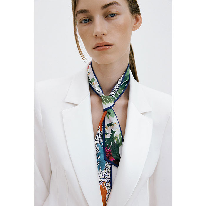 Wild Garden-Navy Long Silk Scarf