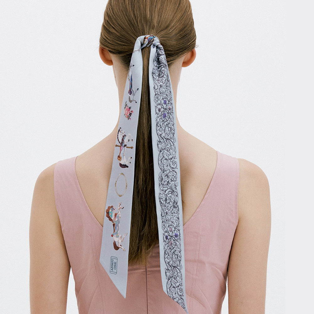 Merry-go-round-Dove Grey Long  Silk Scarf