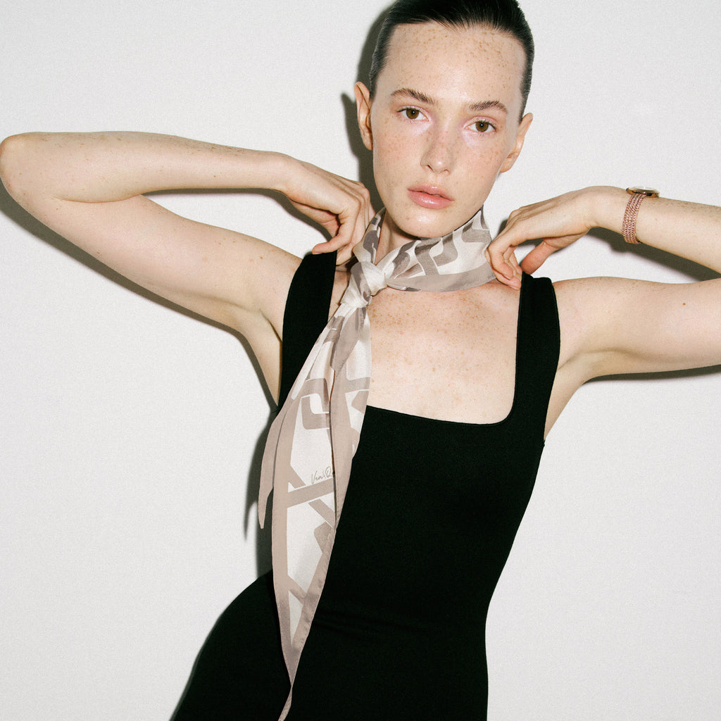 The Flow Linked Silk Scarf-Taupe Beige