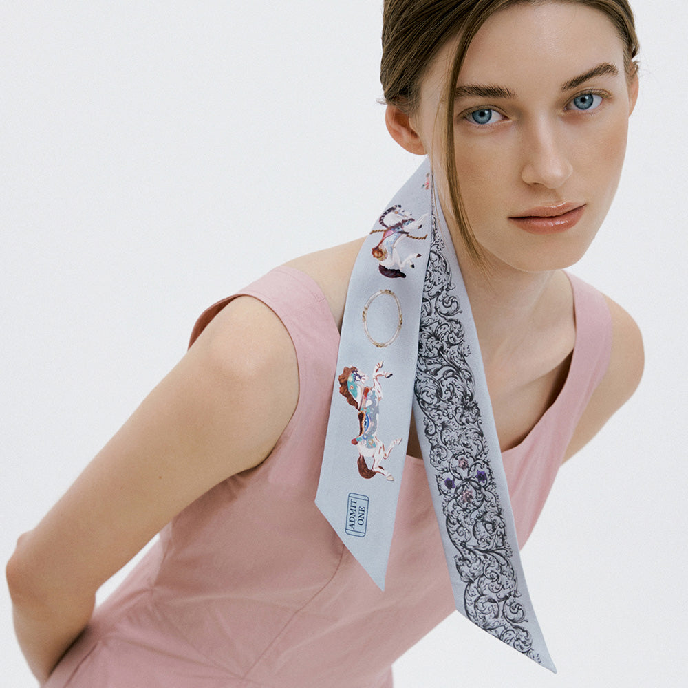 Merry-go-round-Dove Grey Long  Silk Scarf