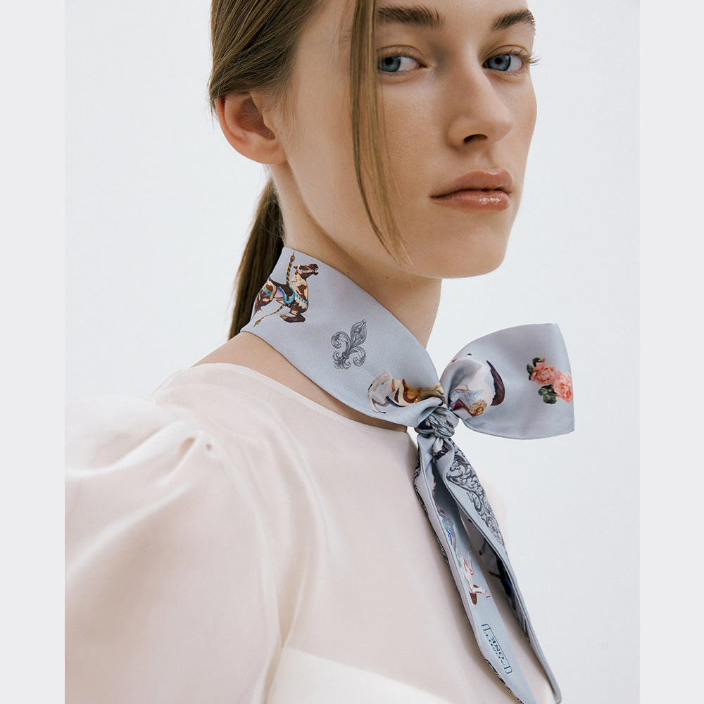 Merry-go-round-Dove Grey Long  Silk Scarf