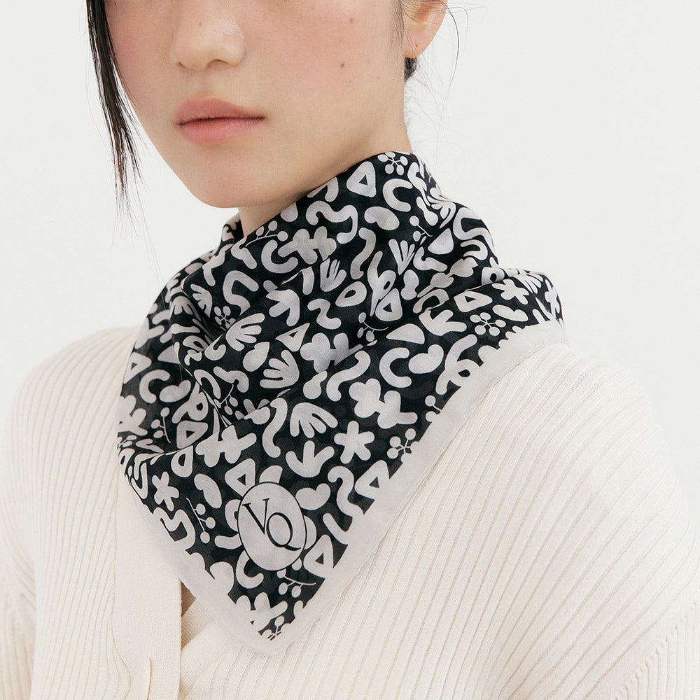 Petal-Black Anemone Boiled Silk Scarf