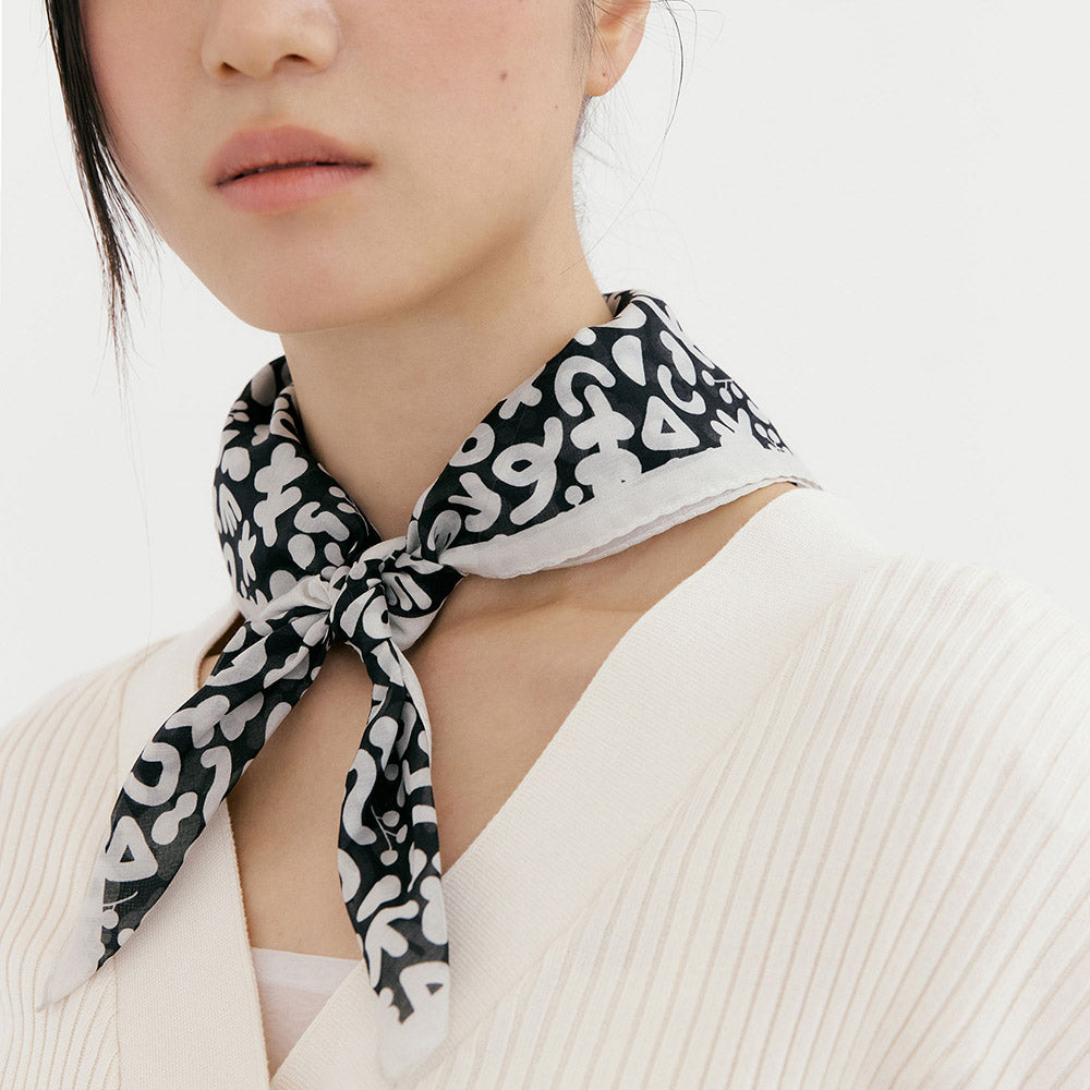 Petal-Black Anemone Boiled Silk Scarf