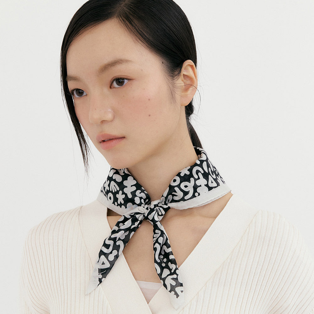 Petal-Black Anemone Boiled Silk Scarf