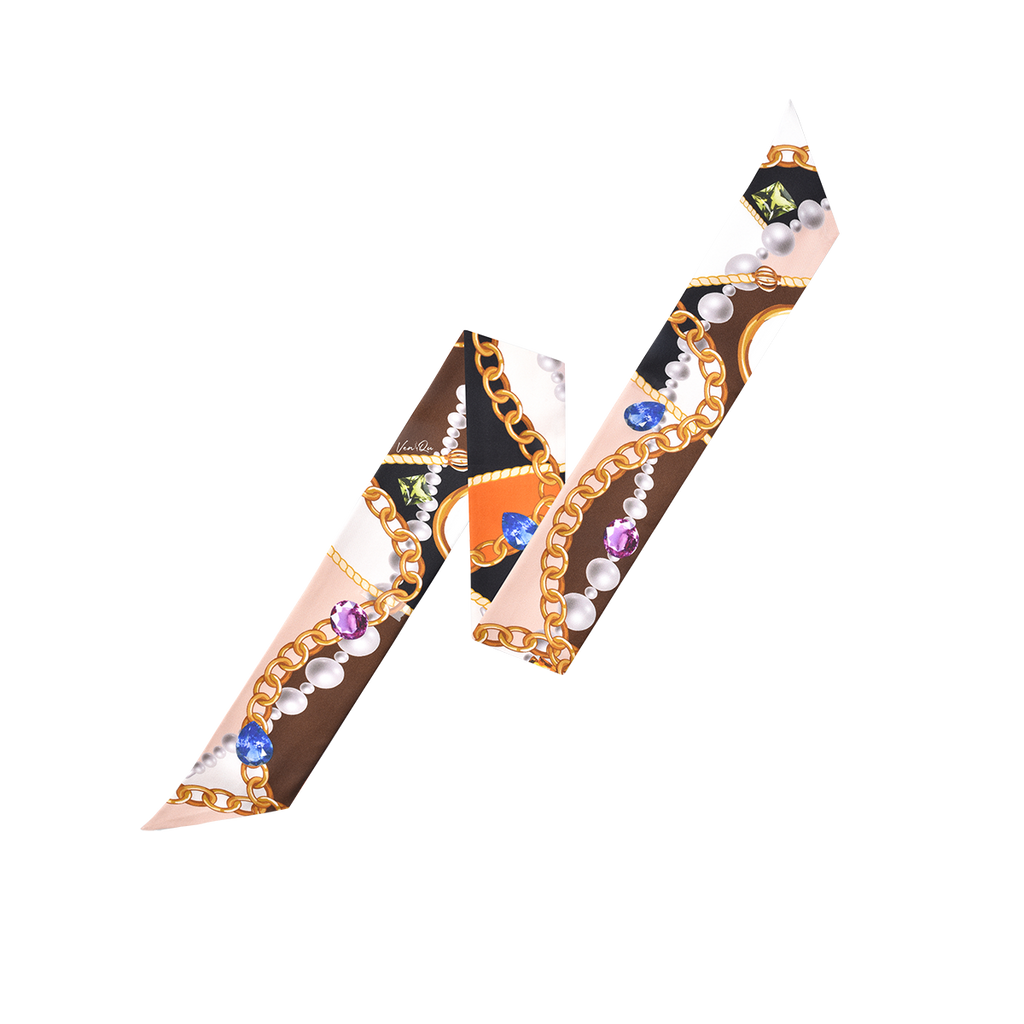 宝石棕色/橙色长丝巾