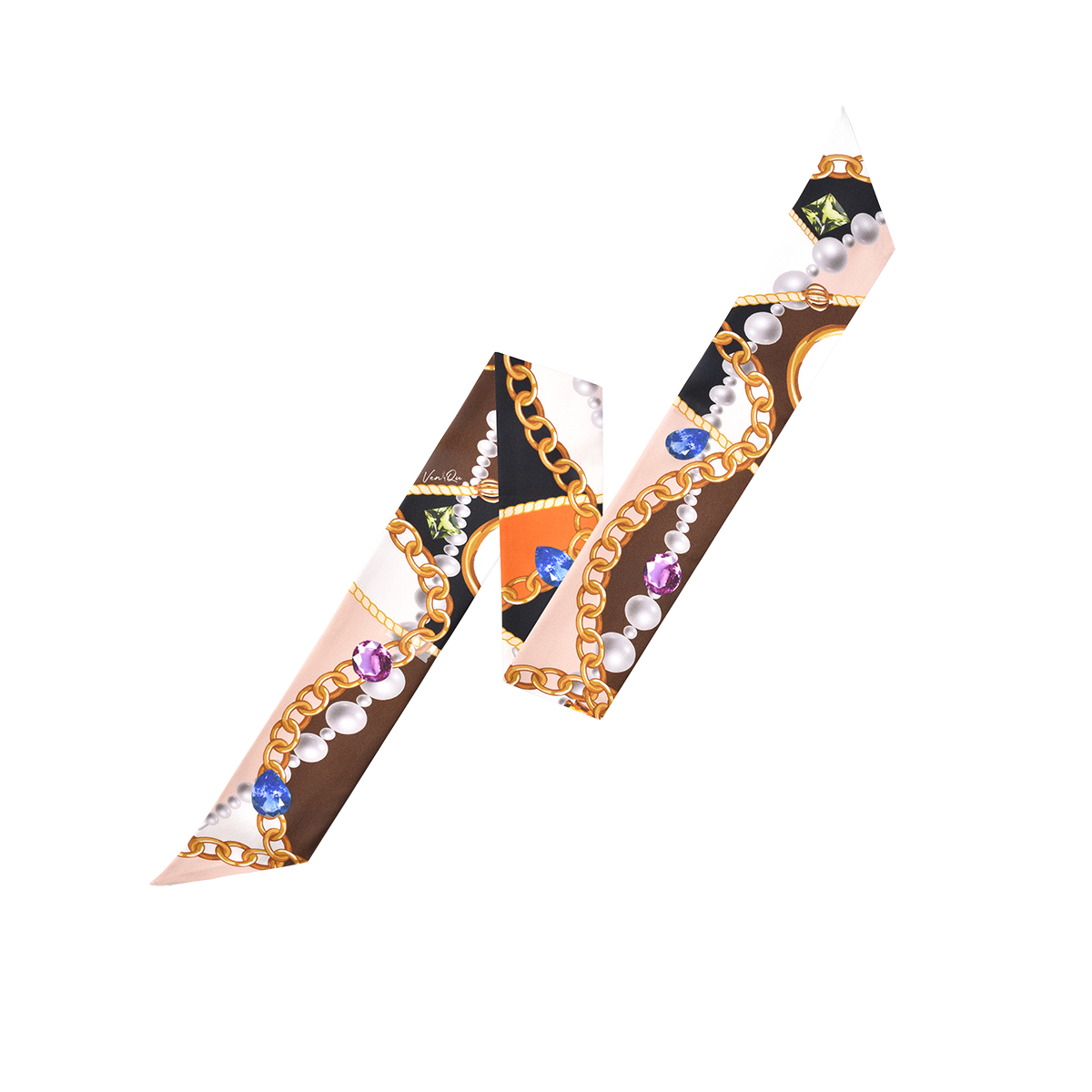 Jewel-Brown/Orange Long Silk Scarf