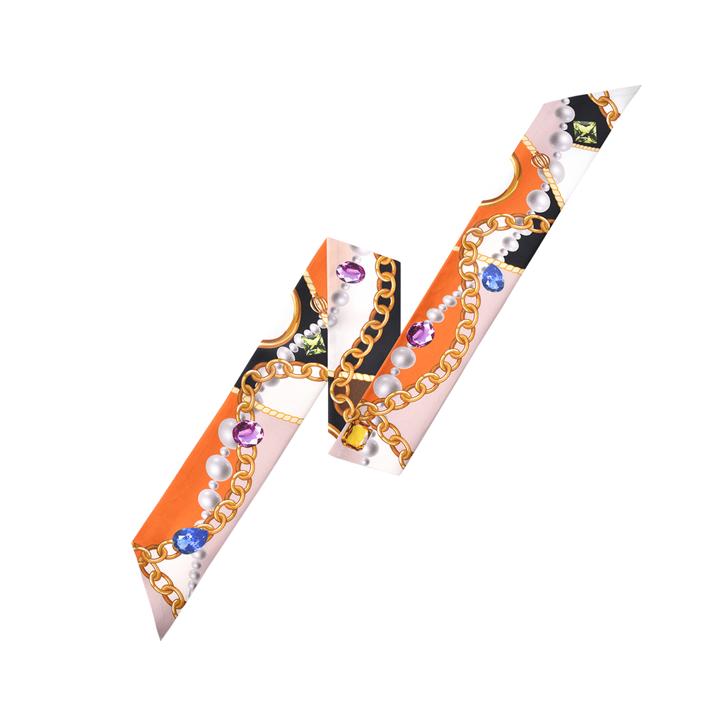 宝石棕色/橙色长丝巾